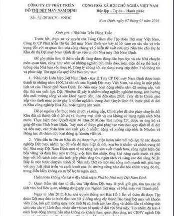 Dệt May Nam Định phản hồi nhà báo Trần Đăng Tuấn: Đề xuất hoàn toàn khả thi!