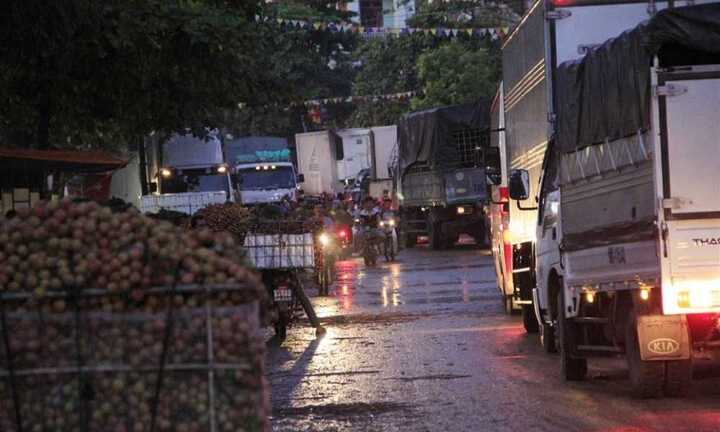 Ảnh: Kẹt cứng đường vào vựa vải lớn nhất cả nước