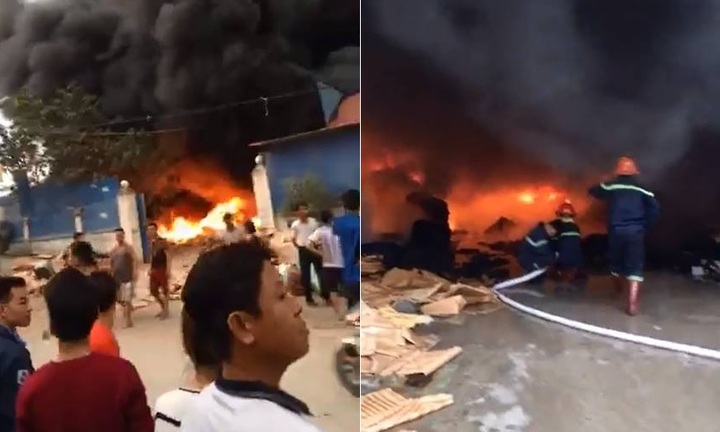 Video: Cháy dữ dội kho chứa phế liệu ở Hưng Yên