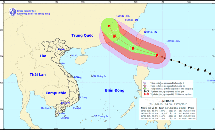 Siêu bão Meranti nhằm thẳng hướng Đài Loan