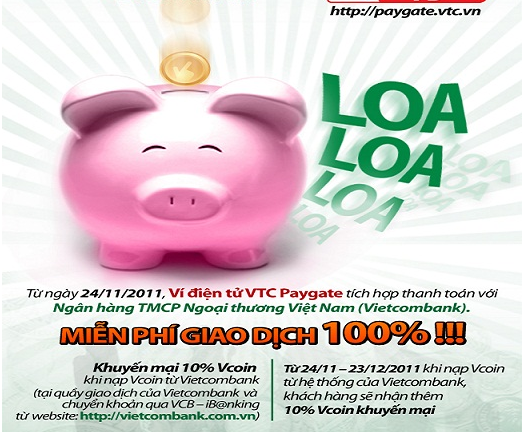 Miễn phí giao dịch khi nạp tiền từ Vietcombank