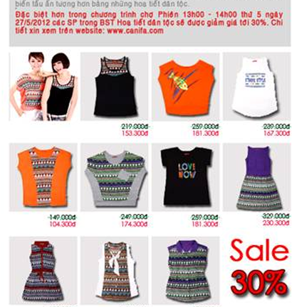 Canifa giảm 30% cho tất cả sản phẩm thời trang