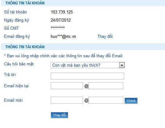 VTC eBank yêu cầu xác thực khi cập nhật thay đổi email