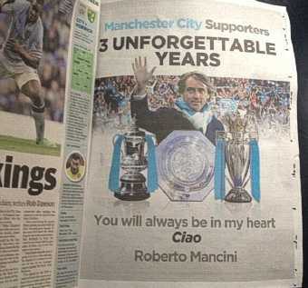 Mancini mua hẳn trang báo nói lời tri ân