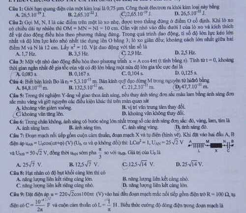Đề thi và gợi ý đáp án môn Vật lý khối A, A1