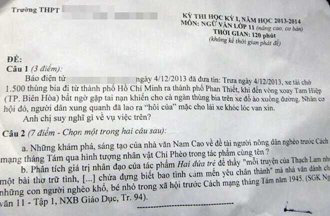 Đề văn lớp 11 có cảnh ‘hôi của’ cướp bia