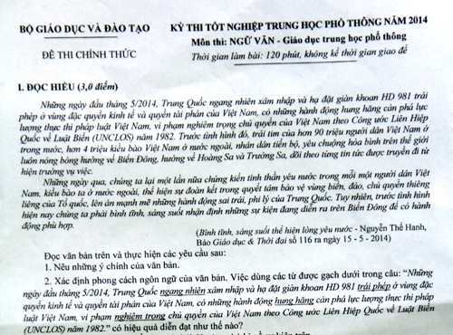 Đề thi tốt nghiệp môn Văn có giàn khoan Hải Dương 981