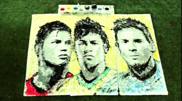 Vẽ Ronaldo, Neymar và Messi bằng cách 'lăn' bóng