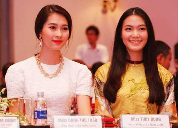 Thu Thảo - Thùy Dung rạng ngời tại họp báo Hoa hậu Việt Nam
