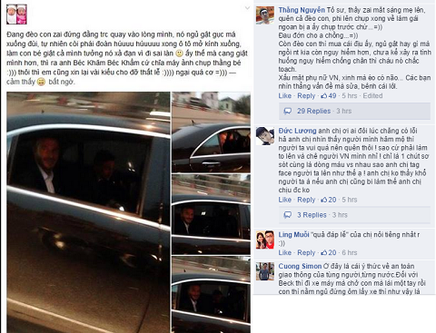 Fan Beckham kẹp em bé, vừa đi xe máy vừa chụp ảnh