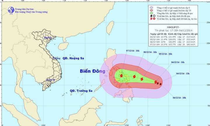 Siêu bão Hagupit mạnh cấp 17 'đe doạ' biển Đông