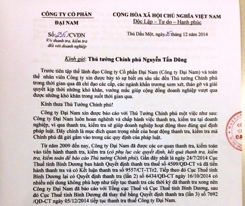 Ông Huỳnh Uy Dũng viết đơn xin Bộ Tài chính thanh, kiểm tra thuế Đại Nam