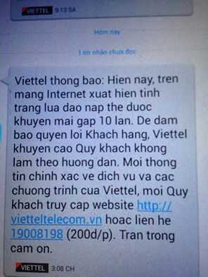 'Cháu một ông chú ở Viettel' bị bắt, Viettel nhắn tin cảnh báo