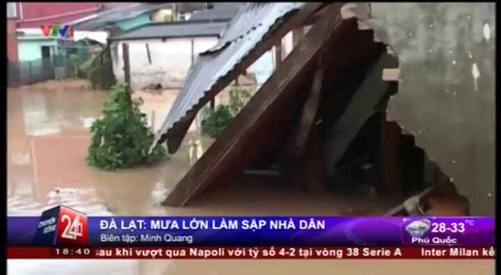 Clip: Mưa dữ dội đánh sập nhà dân ở Đà Lạt