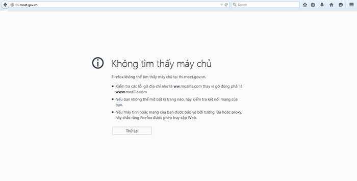 Website xem điểm thi kỳ thi THPT quốc gia 2015 không thể truy cập