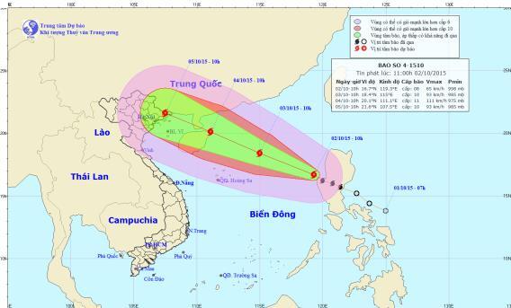 Bão số 4 vào biển Đông, hướng thẳng Vịnh Bắc Bộ