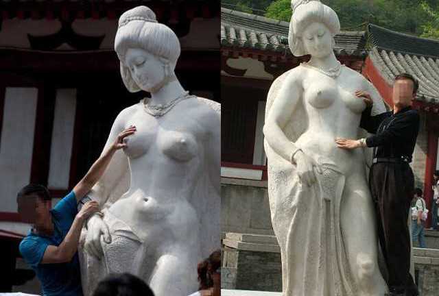 Quan chức xin du khách ngừng sờ ngực tượng Dương Quý Phi