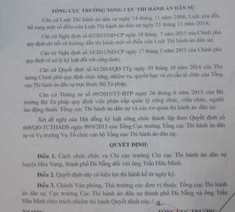 Chi sai tiền ngân sách, Chi cục trưởng Thi hành án dân sự bị cách chức