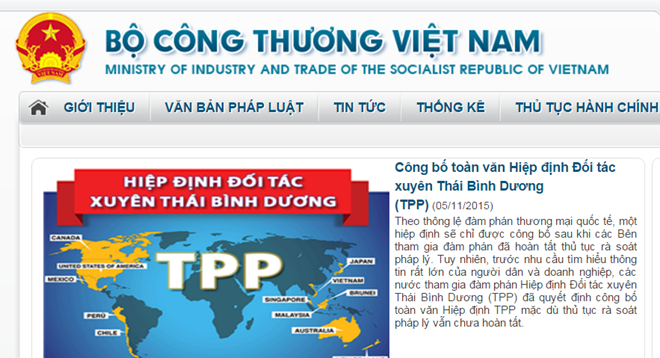 Công bố toàn văn Hiệp định TPP