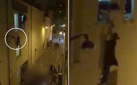 Clip: Người hùng lạ mặt cứu bà bầu lơ lửng ngoài cửa sổ nhà hát Bataclan