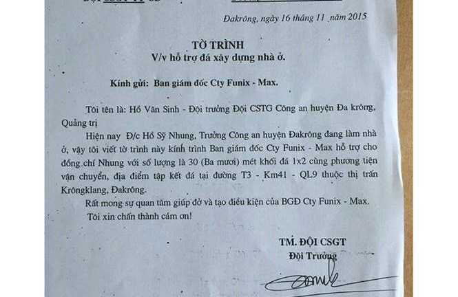 Đội trưởng CSGT 'xin' vật tư cho sếp xây nhà: Công an huyện lên tiếng