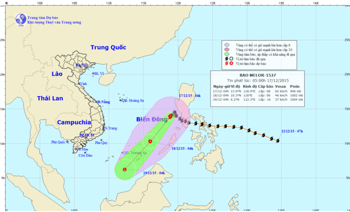 Bão số 5 hướng về quần đảo Trường Sa