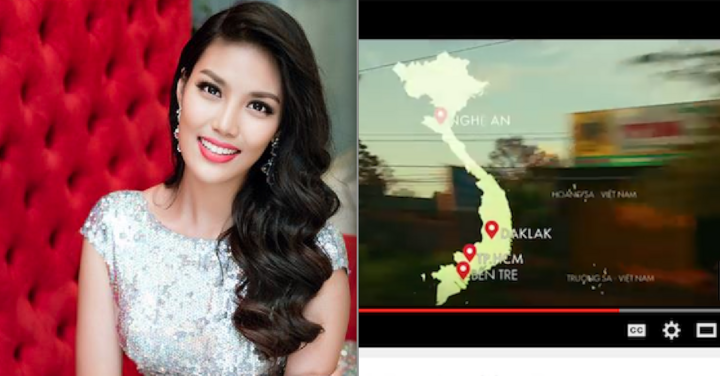 Lan Khuê mang bản đồ có Hoàng Sa đến Hoa hậu Thế giới 2015 tại Trung Quốc