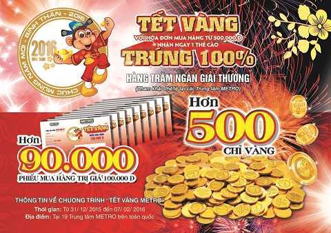 Cơ hội rinh 500 chỉ vàng SJC khi sắm Tết Vàng tại Metro