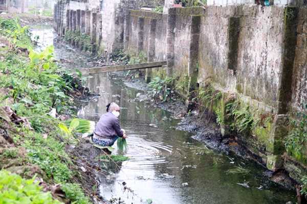 Dân thản nhiên rửa rau dưới kênh nước đen ngòm, hôi thối