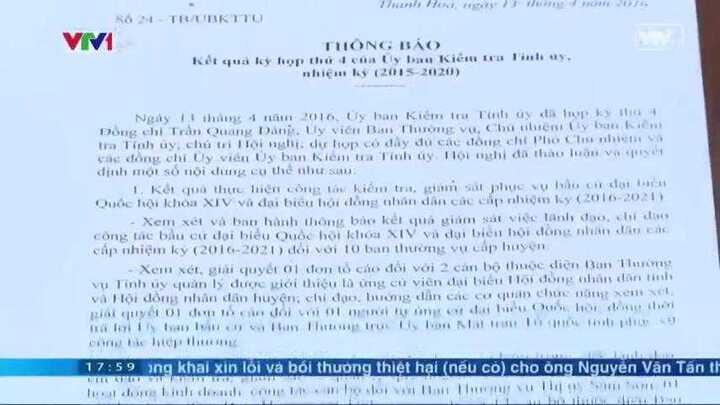 Video: Kỷ luật, khiển trách bí thư thị ủy Sầm Sơn, Thanh Hóa