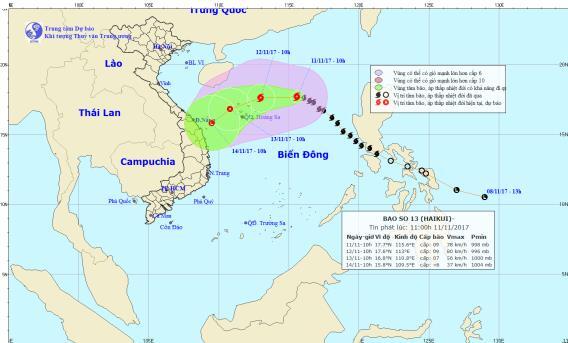 Thông tin mới nhất đường đi của cơn bão số 13 trên Biển Đông
