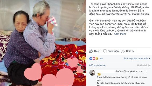 Con gái cụ bà ôm chặt cụ ông trên giường bệnh gây 'bão' mạng: 'Có người nói tôi ghép ảnh câu like'