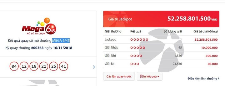 Một khách hàng TP.HCM trúng giải Vietlott 52 tỷ đồng