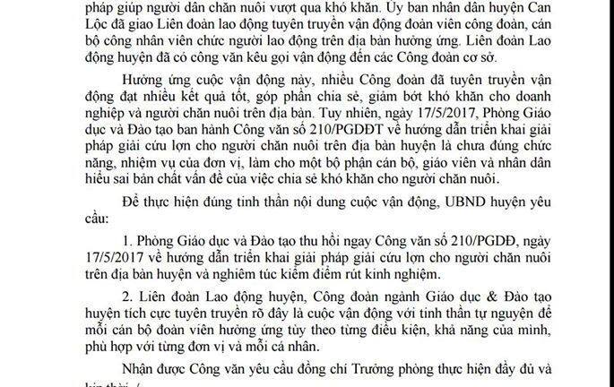 Hà Tĩnh: Thu hồi công văn vận động mỗi giáo viên mua 10kg thịt lợn