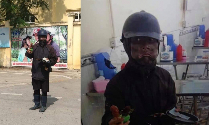 'Ăn mày mặt đen' cầm đầu gà, xúc xích trừng mắt ăn xin: Công an khuyến cáo