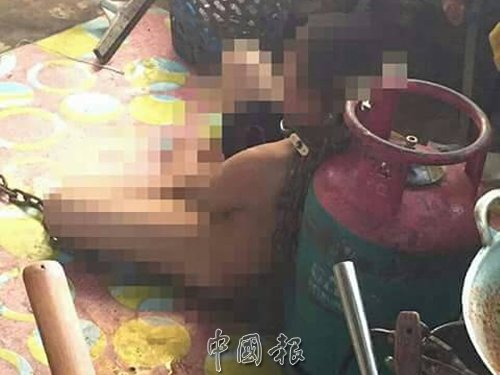 Con trốn học, bố xích con dã man vào bình gas