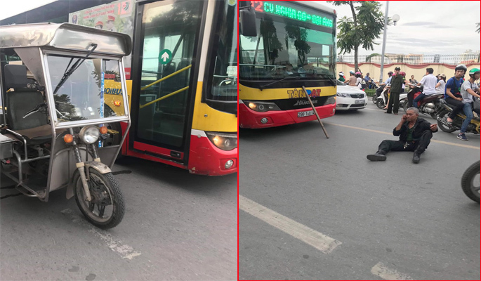 Lái xe ba gác lăn ra đường 'ăn vạ' xe buýt: Tài xế thương binh say rượu, đuổi đánh lái xe buýt