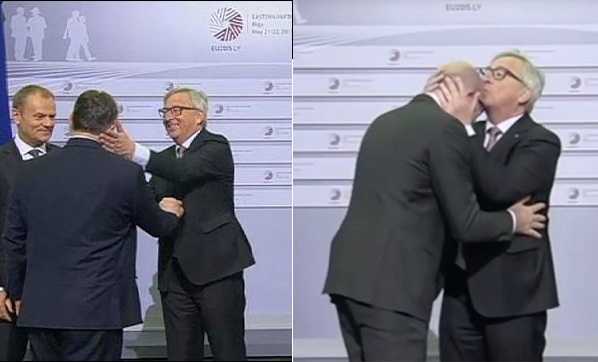 Clip: Chủ tịch Ủy ban châu Âu như người say, ôm hôn, ‘tát yêu’ các lãnh đạo thế giới