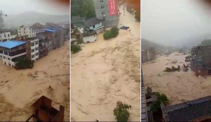 Kinh hoàng cảnh lũ cuồn cuộn như 'tận thế' ở Trung Quốc sau siêu bão