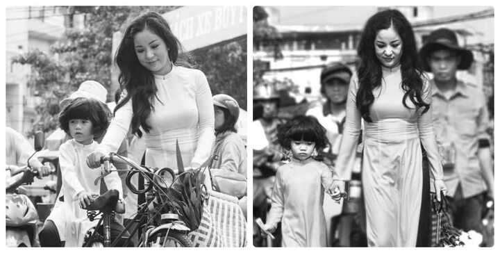 Danh hài Thúy Nga và con gái diện áo dài xưa gây ấn tượng