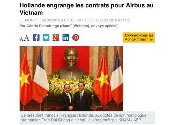 Báo chí Pháp ca ngợi chuyến thăm Việt Nam của Tổng thống Hollande