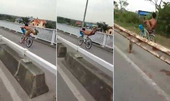 Thanh niên làm xiếc, uốn dẻo tạo dáng 'tiên cá' trên xe đạp đang chạy