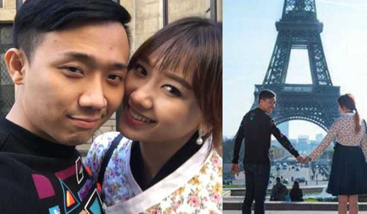 Trấn Thành nắm chặt tay Hari Won dưới chân tháp Eiffel