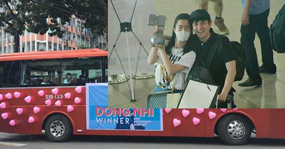Fans Đông Nhi chịu chơi mang cả xe buýt chào đón thần tượng trở về