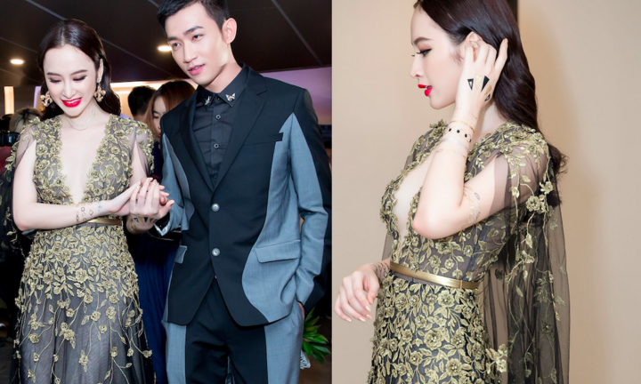 Angela Phương Trinh diện đầm xẻ sâu gợi cảm, nắm chặt tay 'người tình màn ảnh'