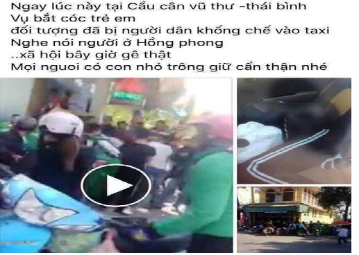 Thông tin bắt cóc trẻ em ở Thái Bình trên facebook là bịa đặt