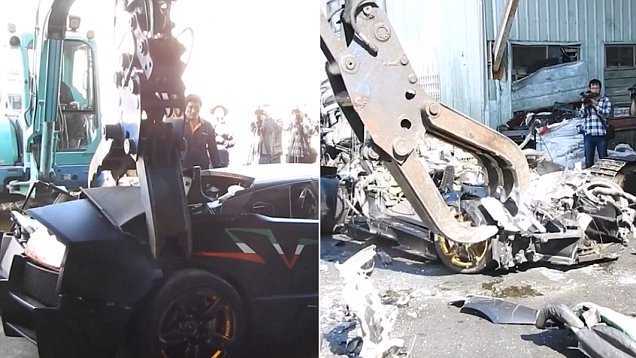 Chủ xót xa nhìn siêu xe Lamborghini hơn 7 tỷ bị máy xúc nghiền nát