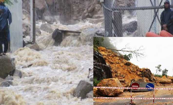 Nước lũ đổ như thác trên nhiều tuyến phố Nha Trang