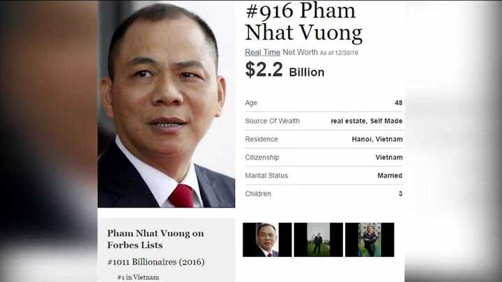 Hết năm 2016, Việt Nam vẫn chỉ có 1 tỷ phú USD