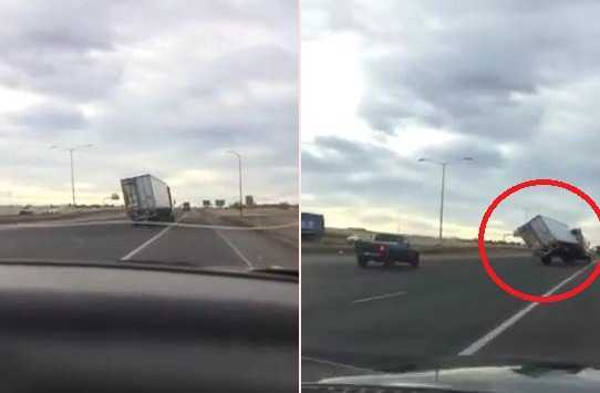 Gió thổi vận tốc 130km/h, xe tải lật nhào trên cao tốc